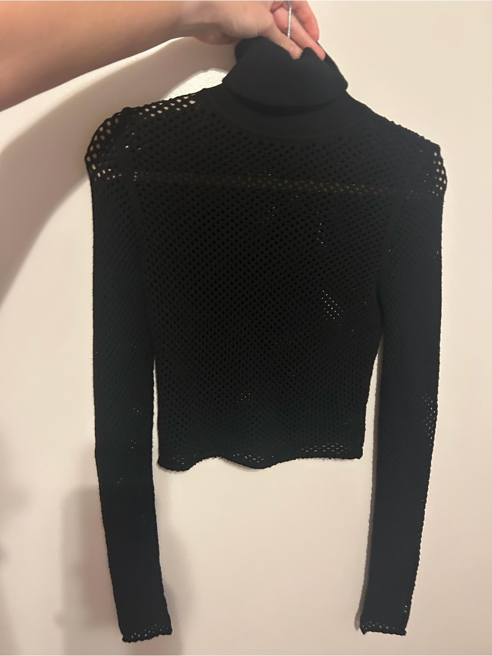 A.L.C. Black Sheer Open-Knit Turtleneck Sweater